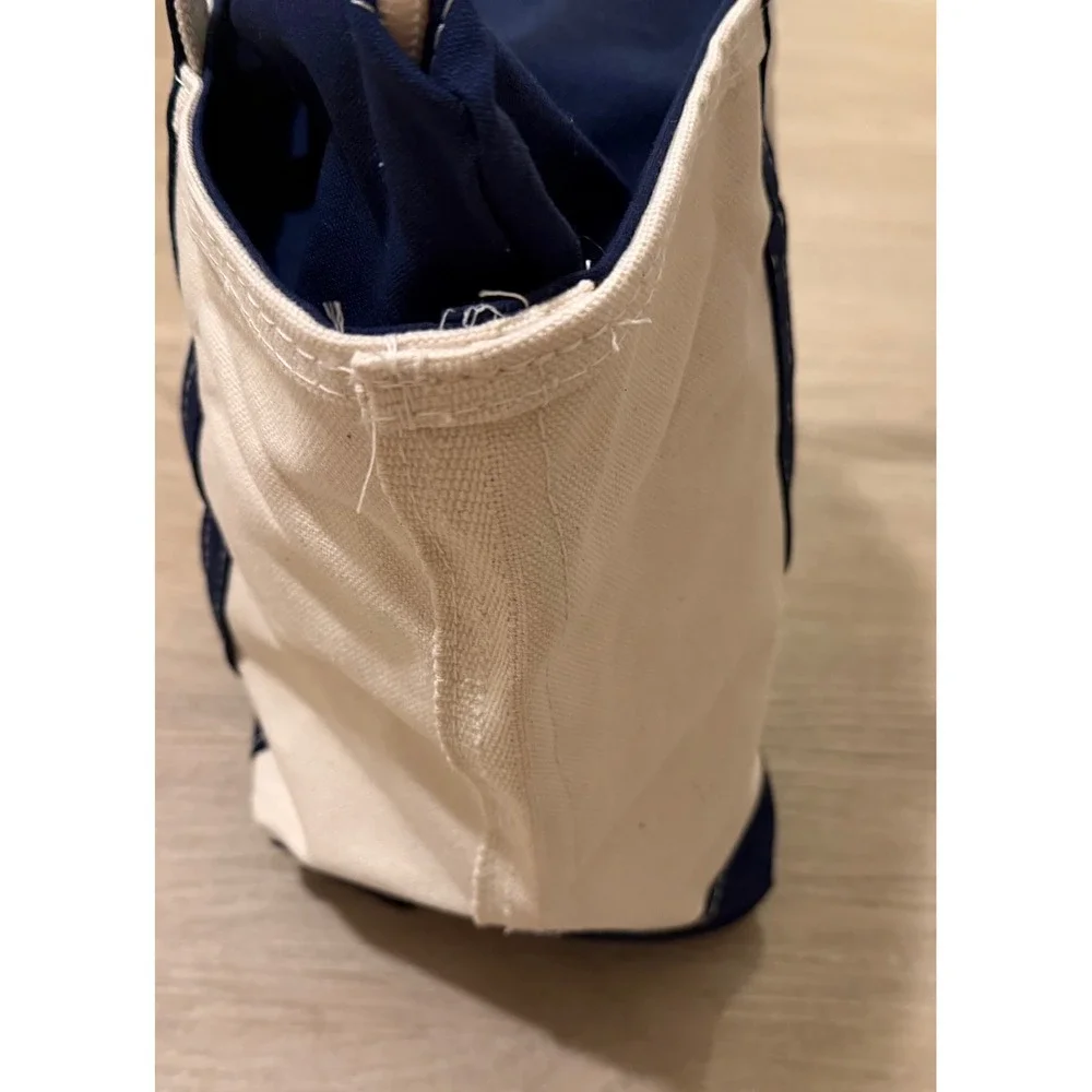 L.L.Bean Boat and Tote Canvas Cream Navy Zip Top Monogrammed Christina Preppy